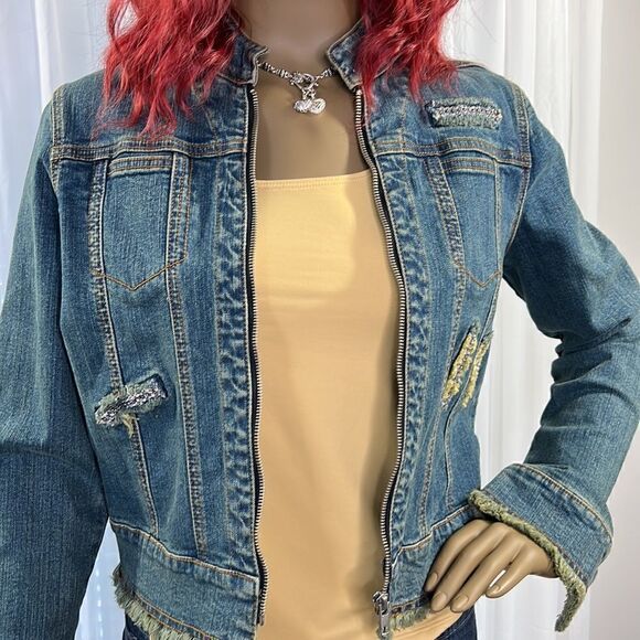 Yonique Embellished Denim Jacket Junior L - Picture 2 of 11